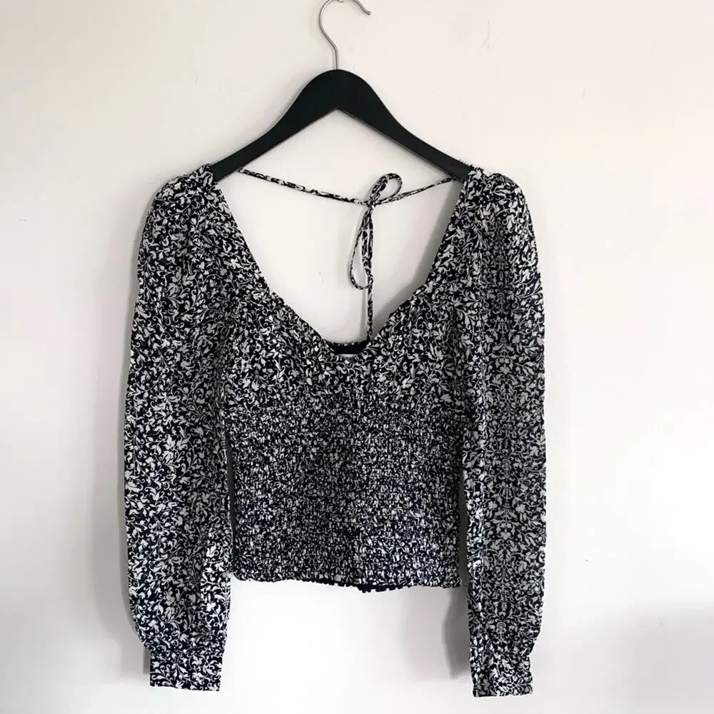 REFORMATION Floral Long Sleeve Smocked Top